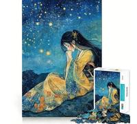 Mujer en kimono bajo un cielo estrellado Rompecabezas de 1000 piezas para adultos Diversión y entrenamiento mental Corte de precisión Bordes lisos Actividad absorbente para noches tranquilas (38x52cm)