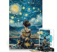 Mujer en Kimono bajo una Noche Estrellada Rompecabezas de 1000 Piezas para Adultos Juego de Memoria y concentración Ajuste, Compacto y Divertido para Jugar en Familia (38x52cm)