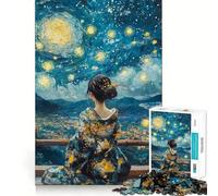 Mujer en Kimono bajo una Noche Estrellada Rompecabezas para Adultos 1000 Piezas Juego para estimular la Mente Piezas de Ajuste preciso y sin Costuras Actividad Relajante para Grupos en Interiores