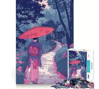 Mujer en Kimono Caminando bajo la Lluvia Rompecabezas para Adultos de 1000 Piezas Juego para estimular la Mente Piezas de Ajuste preciso y sin Costuras Actividad Relajante para Grupos en Interiores