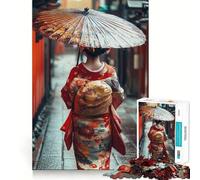 Mujer en Kimono Caminando en Japón Rompecabezas para Adultos de 1000 Piezas Juego de estimulación cognitiva Diseño Ajustado sin Huecos Regalo de cumpleaños Juguete para ejercitar la Mente (50x75cm)