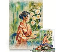 Mujer en Kimono con Abanico Rompecabezas de 1000 Piezas Piensa Entrenamiento Entretenimiento Casual Bordes definidos Sorpresa de cumpleaños (38x26cm)