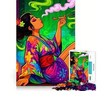 Mujer en Kimono fumando Pipa Rompecabezas para Adultos 1000 Piezas Juego de Entrenamiento cognitivo Encaje Huecos Actividad Relajante para la Mente (38x26cm)