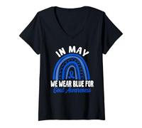 Mujer En mayo usamos azul para la conciencia de la gota Azul Boho Rainbow Camiseta Cuello V