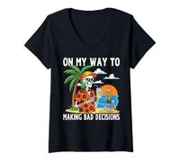 Mujer En mi Camino a Tomar Malas Decisiones Divertido Vacaciones Amante de la Playa Camiseta Cuello V