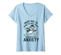 Mujer En mi Camino para Hacer Que Las Vibraciones Sean extrañas Debido a mi ansiedad Camiseta Cuello V