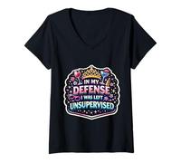 Mujer En mi Defensa, me dejaron sin supervisión, Broma Divertida Entre Mujeres y niñas Camiseta Cuello V