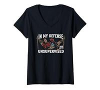 Mujer En mi Defensa, me quedé sin supervisión Fun Bigfoot Sasquatch Camiseta Cuello V