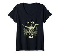 Mujer En Mi Era Triásica Vintage Coelophysis Dinosaurio Prehistórico Camiseta Cuello V