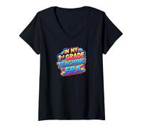 Mujer En mi primer primer grado enseñanza era leyendo matemáticas divertido maestro Camiseta Cuello V