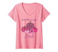 Mujer En Octubre usamos Conciencia sobre el cáncer de Mama de Calabaza Rosa Camiseta Cuello V