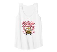 Mujer En Octubre, vestimos una Linda Camiseta Rosa para el cáncer de Mama en un autobús Escolar Camiseta sin Mangas