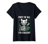 Mujer En Primer Lugar, I'm A Delight Cat Halloween Coffee Spooky Camiseta Cuello V