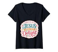 Mujer En Primer Lugar, Jesús Piensa Que Soy una Delicia Mujer Cristiana niña Camiseta Cuello V