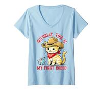 Mujer En realidad, este es mi primer meme divertido de gato de rodeo Camiseta Cuello V