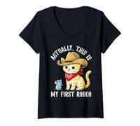 Mujer En realidad, este es mi primer meme divertido de gato de rodeo Camiseta Cuello V