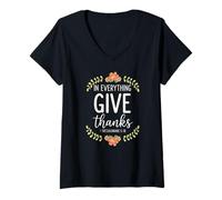 Mujer En Todo Dar Gracias - Thanksgiving Christian Camiseta Cuello V