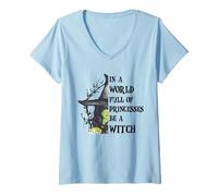 Mujer En un Mundo Lleno de Princesas sé una Bruja Divertido Halloween Camiseta Cuello V