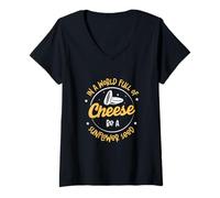 Mujer En un mundo lleno de queso, sé un criador de jerbos de semillas de girasol Camiseta Cuello V