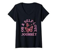 Mujer En un Viaje de Amor Propio Mariposa Autoconciencia Camiseta Cuello V