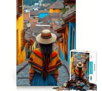 Mujer en una Calle Colorida,Sudamérica Rompecabezas de 1000 Piezas Diversión para ejercitar la Mente Piezas sin Rebabas y de Corte Limpio Actividad Absorbente para Noches tranquilas (38x52cm)