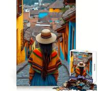 Mujer en una Calle Colorida, Sudamérica Rompecabezas de 1000 Piezas para Adolescentes Actividad de Ocio y Ejercicio Inteligente Cierre sin Costuras Regalo de cumpleaños (38x26cm)