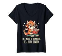 Mujer En World of Bookworms, sé Book Dragon, Lindo para Mujeres, niños y Hombres Camiseta Cuello V