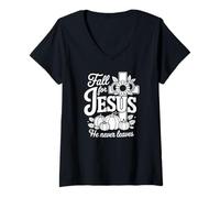 Mujer Enamorarse de Jesús Él Nunca Deja Cristiana Fe Cruz Calab Camiseta Cuello V
