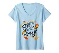 Mujer Enamorarse de Jesús Él Nunca Deja la fe Cristiana Jesús Amante Camiseta Cuello V