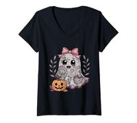 Mujer Encaje Fantasma Mujer niña Halloween Coqueta Arco Calabaza Vintage Camiseta Cuello V