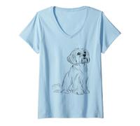 Mujer Encantador diseño de Arte de línea Shih Tzu Camiseta Cuello V