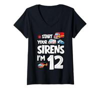 Mujer Enciende Tus Sirenas Soy un niño de 12 años Que Cumple 12 años Camiseta Cuello V