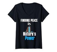 Mujer Encontrar la paz naturaleza poder cascada Niágara recuerdo familiar Camiseta Cuello V