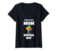 Mujer Encouraging ASD Puzzle Design | Proud Mom of Autistic Boy Camiseta Cuello V
