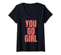 Mujer Encouraging You Go Girl Design | Bold Coral Red Lettering Camiseta Cuello V