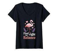 Mujer Encuentra el Equilibrio Adecuado Flamingo Motivación Calma Camiseta Cuello V