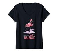 Mujer Encuentra el Equilibrio Adecuado Flamingo Yoga Mindfulness Camiseta Cuello V