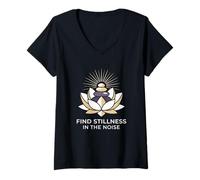 Mujer Encuentra la quietud en el Ruido Hatha Yoga Practicante Camiseta Cuello V
