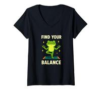 Mujer Encuentra tu Equilibrio Cita Divertida de Yoga de Rana Camiseta Cuello V