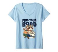 Mujer Encuentra tu Viaje por Carretera Aventura Humor Viajes Vibes Van Camiseta Cuello V