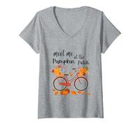Mujer Encuéntrame en el Parche de Calabazas, Divertida Cosecha de Temporada de otoño Camiseta Cuello V
