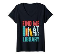 Mujer Encuéntrame en la Biblioteca Libros Cita Camiseta Cuello V