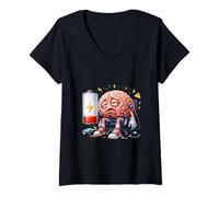 Mujer Energía Mental Divertida de batería Cerebral Baja Camiseta Cuello V