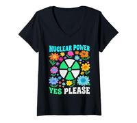 Mujer Energía Nuclear Sí por Favor Limpia Energía Floral Camiseta Cuello V
