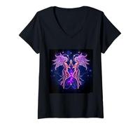 Mujer Energías gemelas cósmicas - Signo del Zodiaco Géminis de la Galaxia Camiseta Cuello V