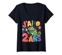 Mujer Enfant Cheval Gecko 2ans Anniversaire Garcon Fille lézard Camiseta Cuello V
