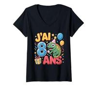 Mujer Enfant Cheval gecko 8ans Anniversaire Garcon Fille lézard Camiseta Cuello V