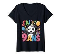 Mujer Enfant Panda Enfant 9ans Anniversaire Garcon Fille Panda Camiseta Cuello V