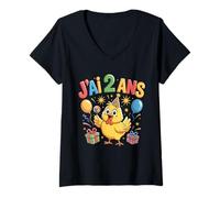Mujer Enfant poulette Enfant 2ans Anniversaire Fille pollo Camiseta Cuello V