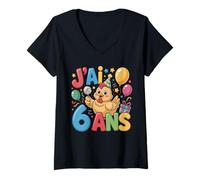 Mujer Enfant poulette Enfant 6ans Anniversaire Fille pollo Camiseta Cuello V